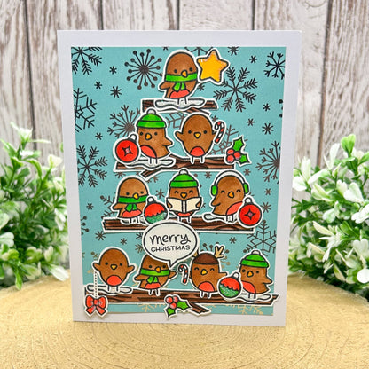 Cute Singing Robins Handmade Christmas Card
