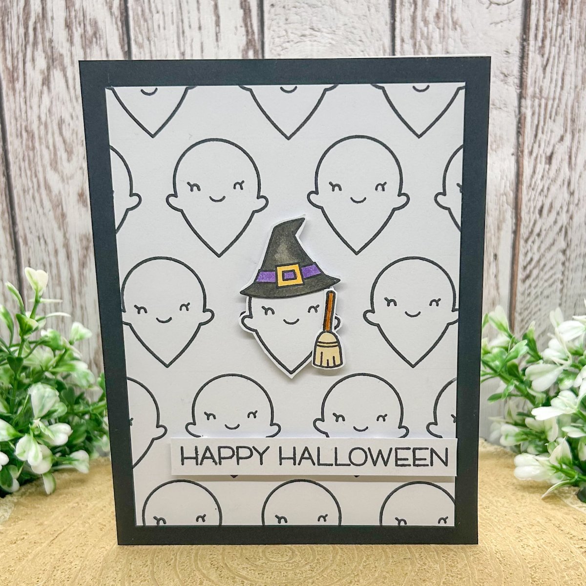 Cute Witch Ghost Happy Halloween Handmade Card
