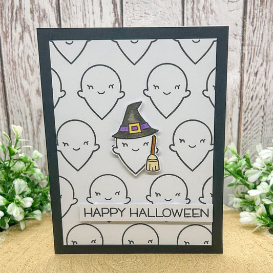 Cute Witch Ghost Happy Halloween Handmade Card