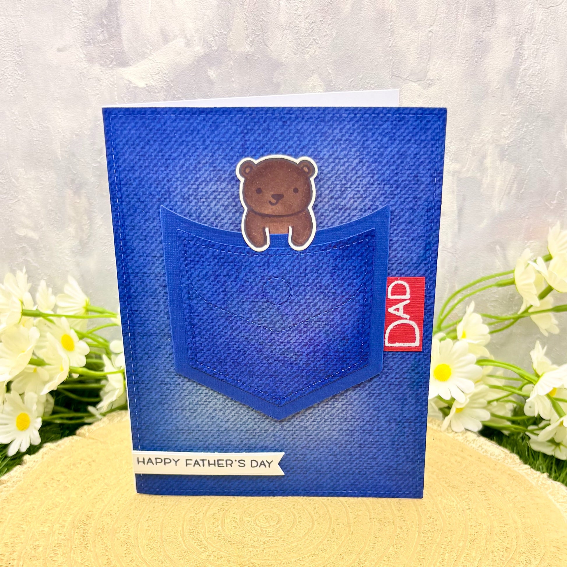 Dad Bear In Jeans Pocket Handmade Father's Day Card-1