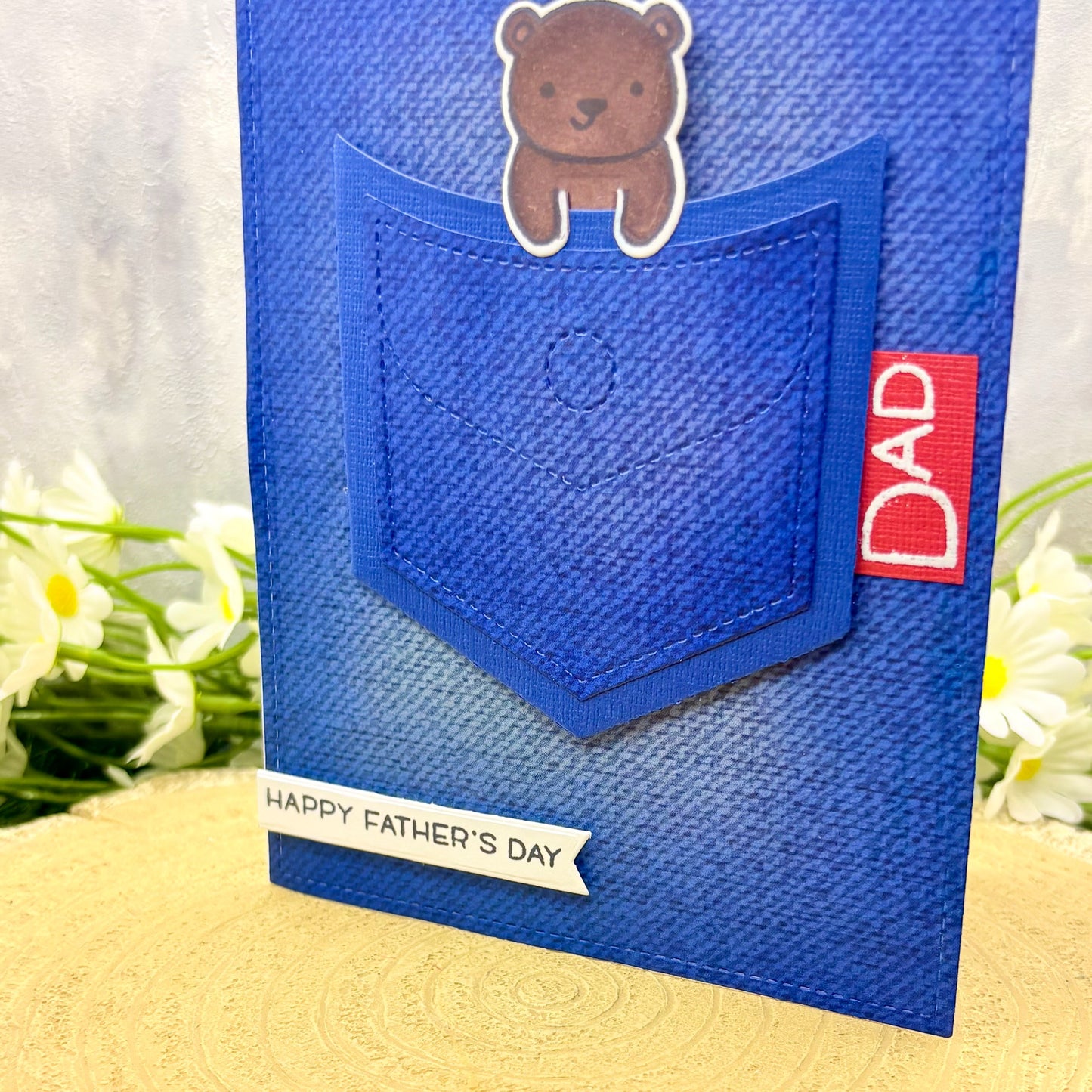 Dad Bear In Jeans Pocket Handmade Father's Day Card-2