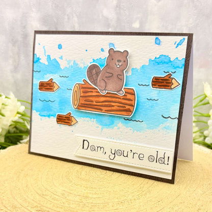 Dam, you're Old! Funny Beaver Handmade Birthday Card-1