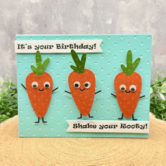 Dancing Carrots Funny Pun Handmade Birthday Card