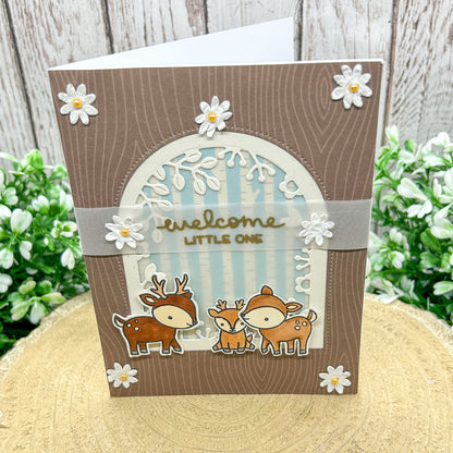 Deer Family Welcome Little One Handmade New Baby Card-1