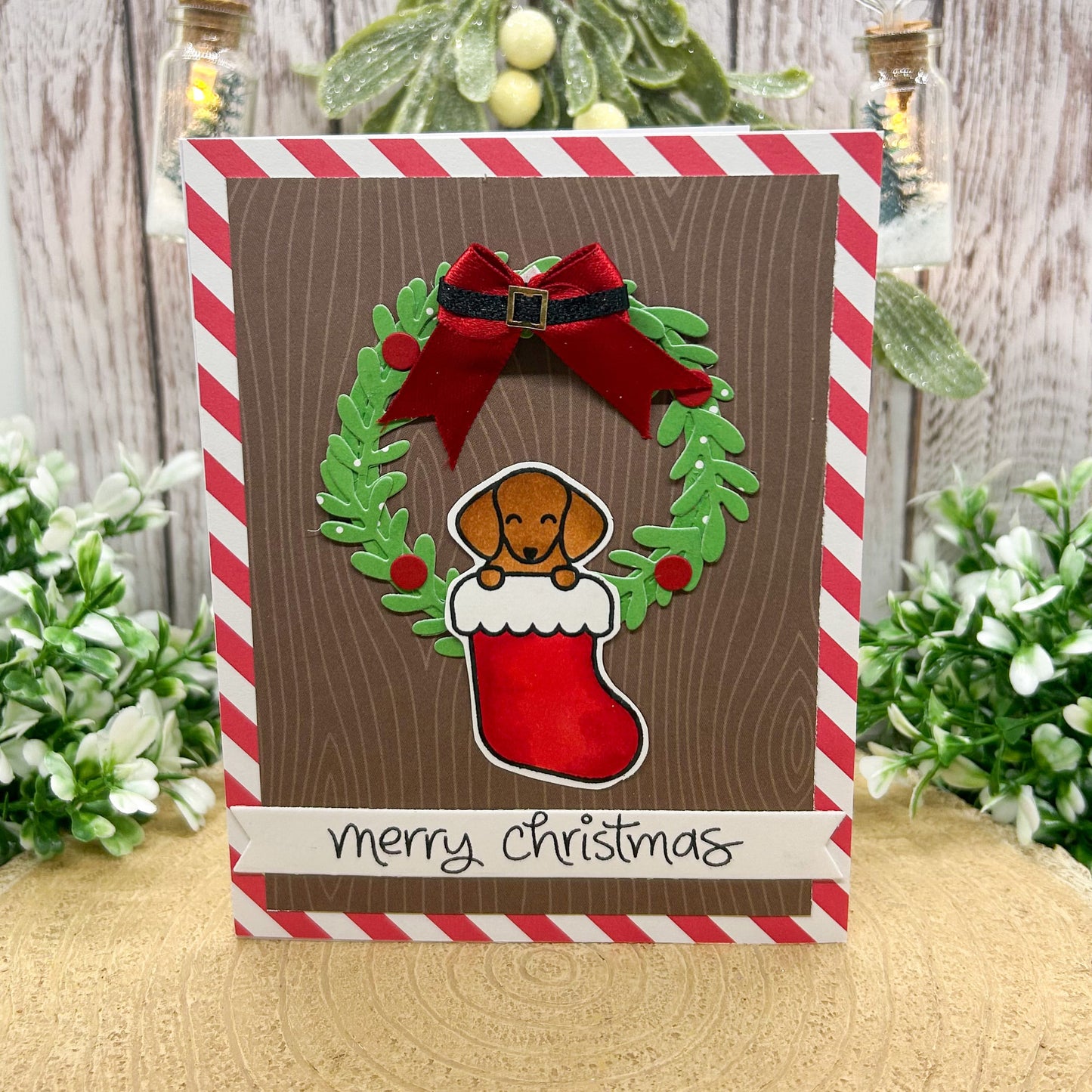 Dog In Stocking Handmade Christmas Card