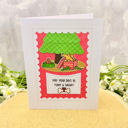 Dog Under Tree Handmade Christmas Card-1