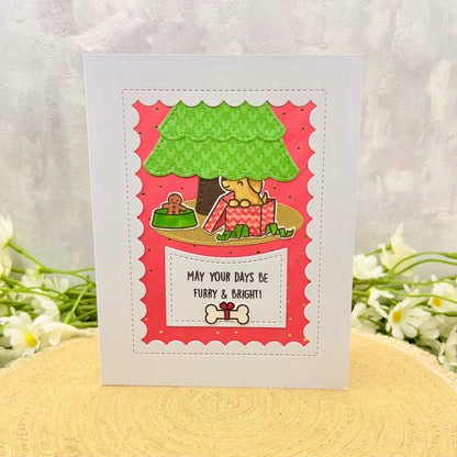 Dog Under Tree Handmade Christmas Card