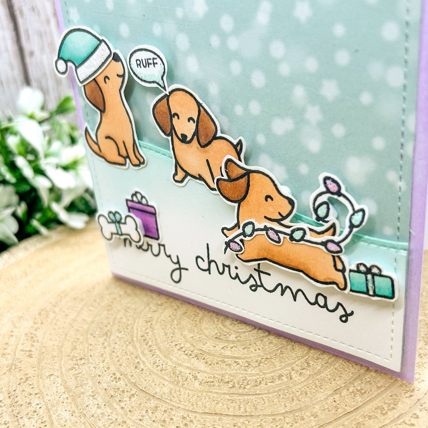 Dogs Playing Merry Christmas Handmade Christmas Card-2