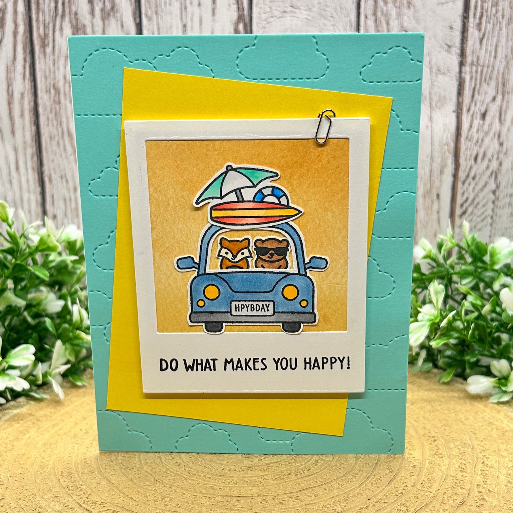 Driving Animals Photo Scene Handmade Birthday Card