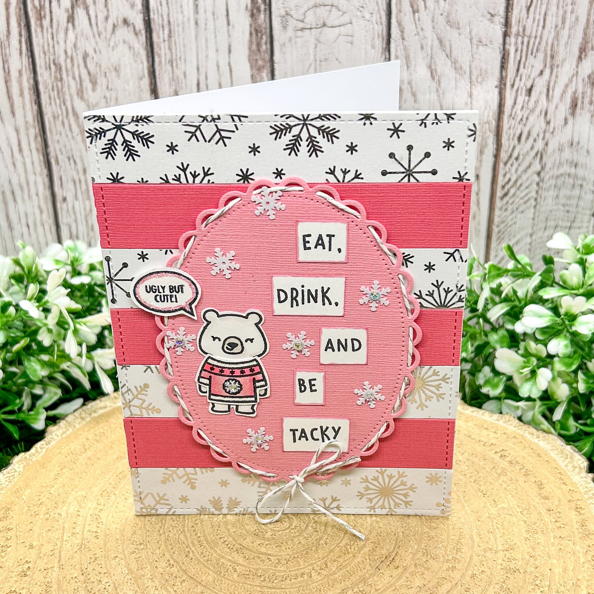 Eat, Drink And Be Tacky Ugly Jumper Handmade Christmas Card-1