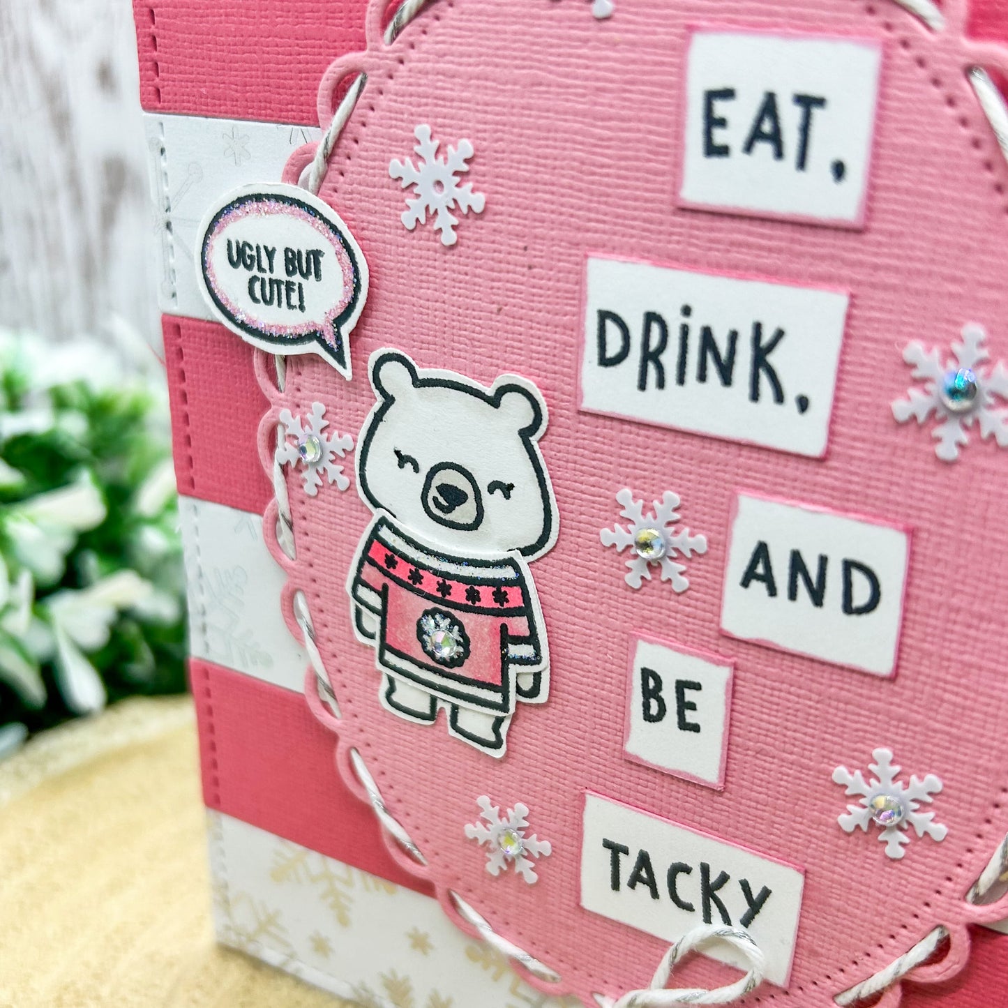 Eat, Drink And Be Tacky Ugly Jumper Handmade Christmas Card--2