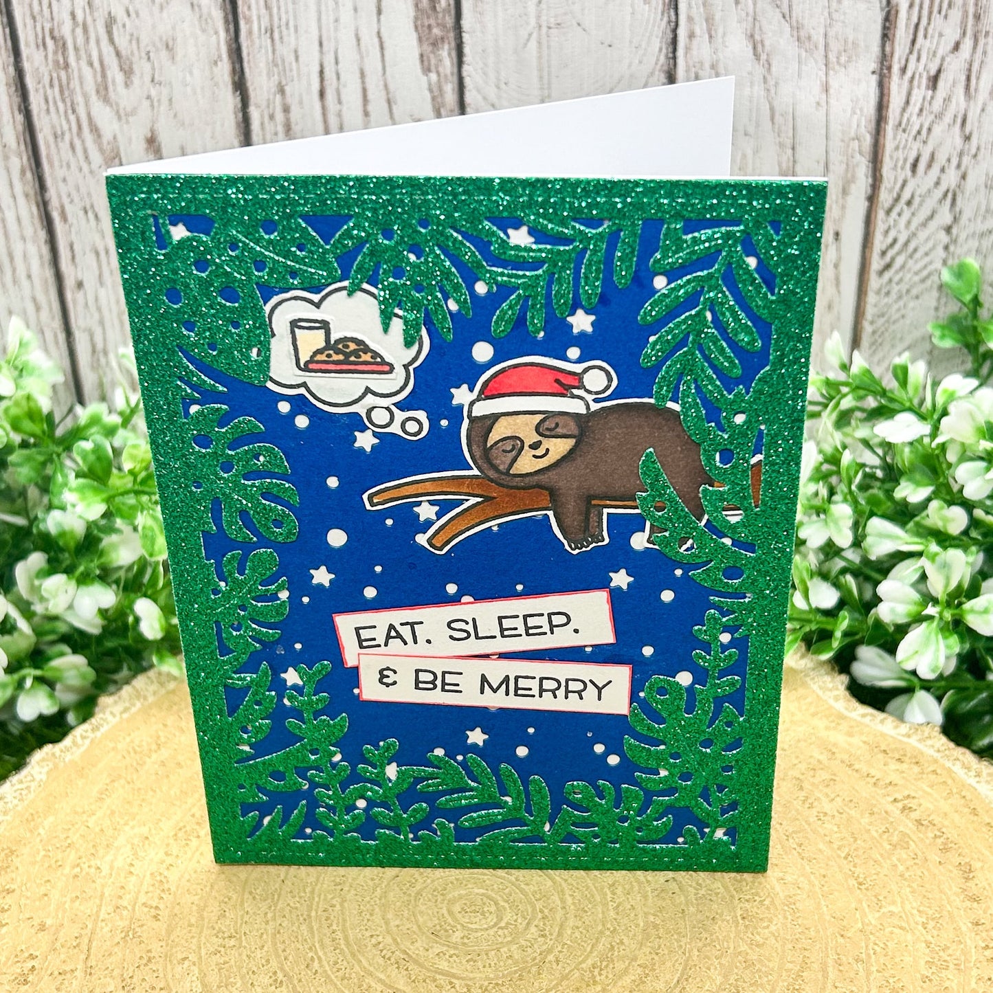 Eat, Sleep & Be Merry Sloth Handmade Christmas Card-1