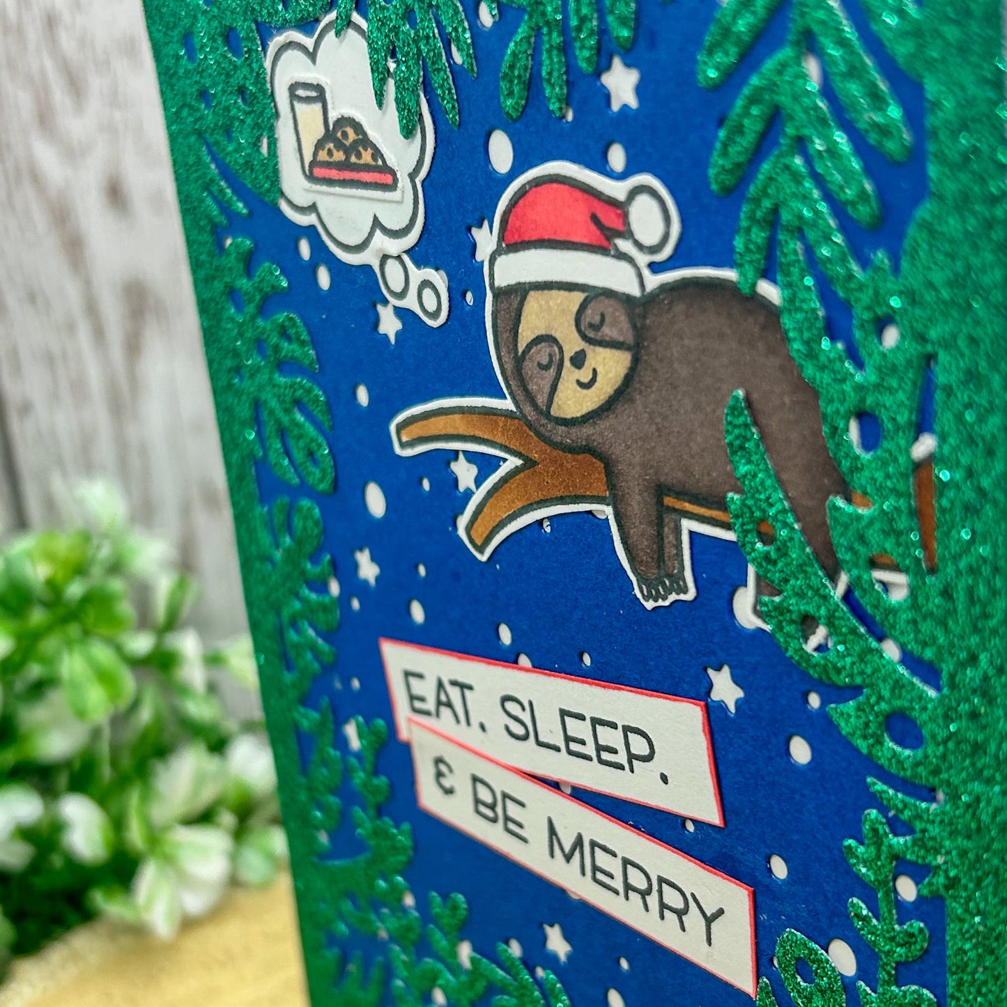 Eat, Sleep & Be Merry Sloth Handmade Christmas Card-2