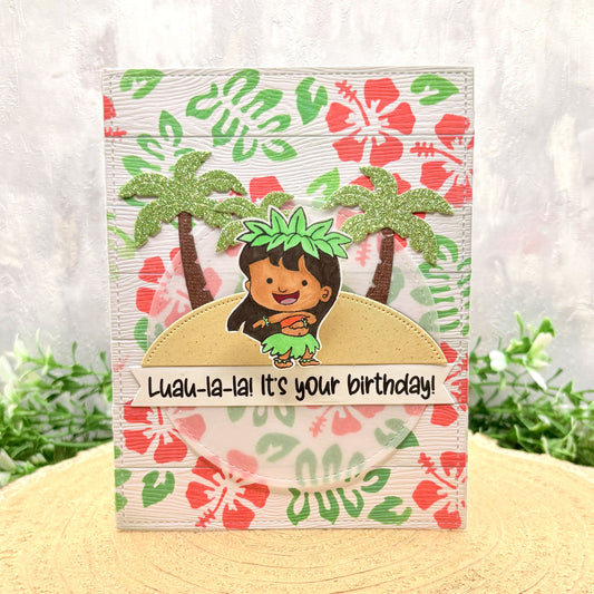 Exotic Hula Girl Handmade Character Birthday Card