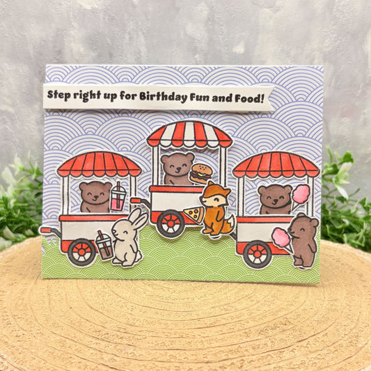 Fairground Food Carts Handmade Birthday Card