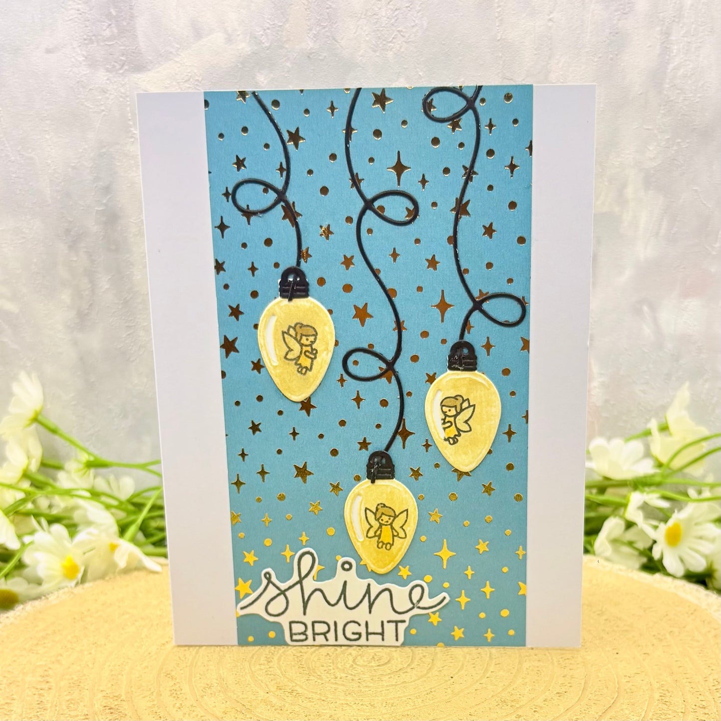 Fairy Lights Shine Bright Handmade Christmas Card