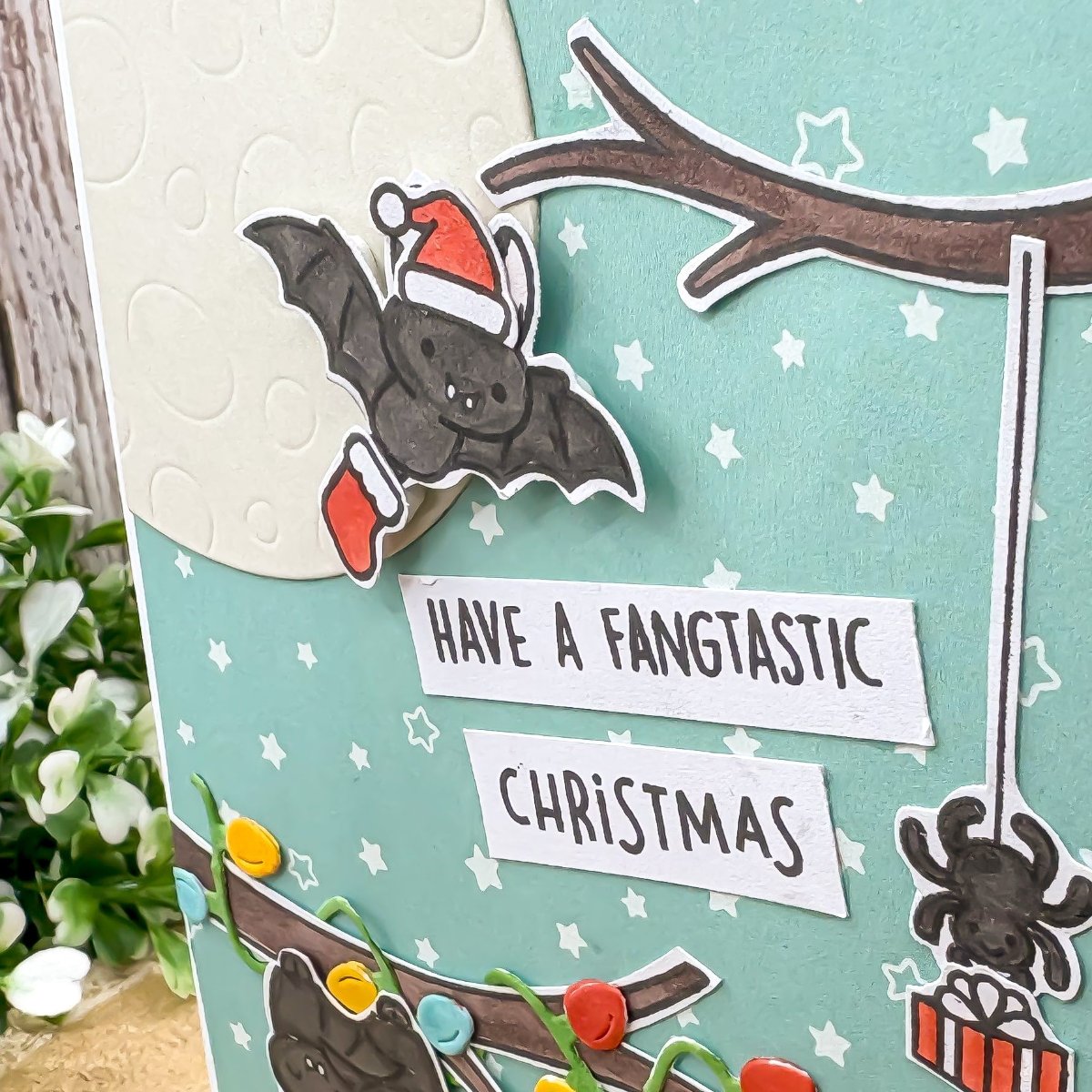 Fangtastic Festive Bats Handmade Christmas Card-2