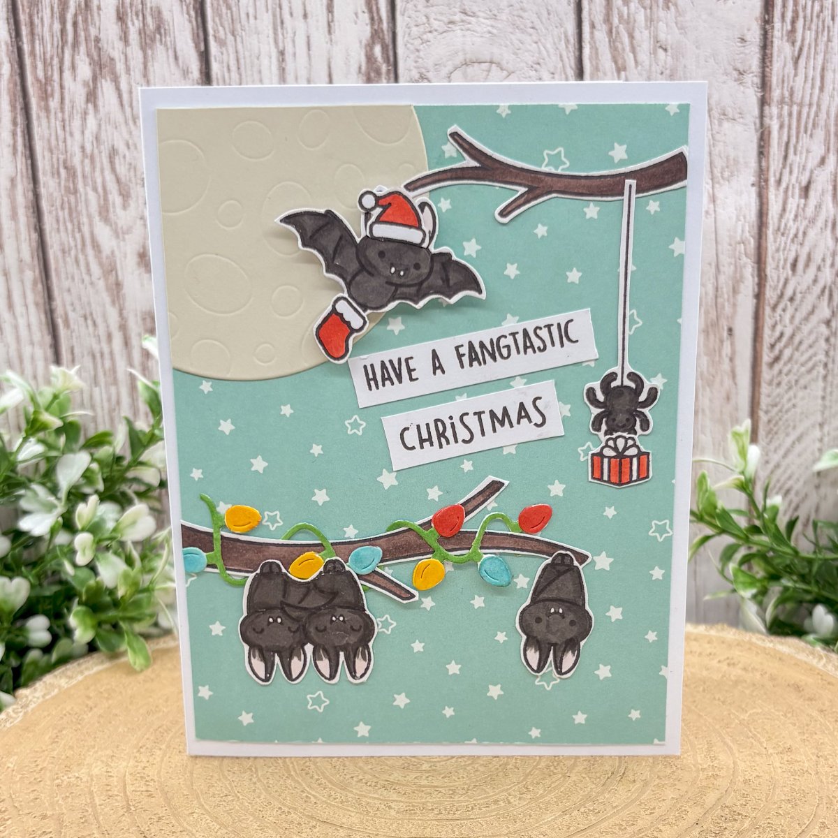 Fangtastic Festive Bats Handmade Christmas Card