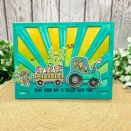 Farmer Mice In Tractor Handmade Birthday Card