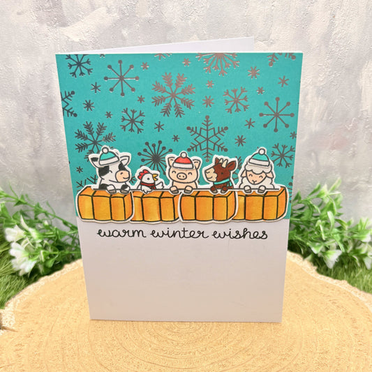 Farmyard Animals Winter Wishes Handmade Christmas Card-1