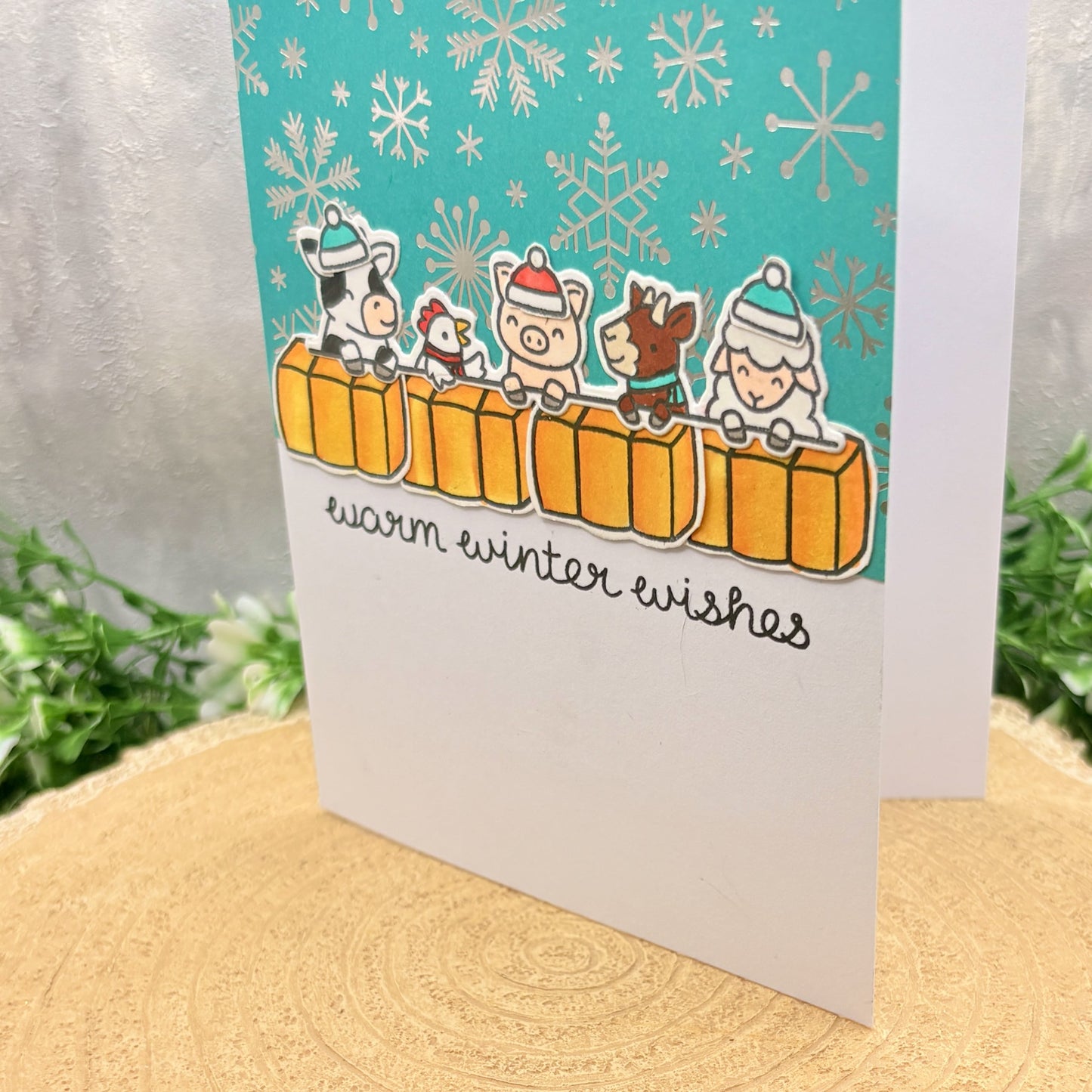 Farmyard Animals Winter Wishes Handmade Christmas Card-2