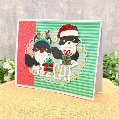 Feliz Navi-Cat Tuxedo Cats Handmade Christmas Card-1