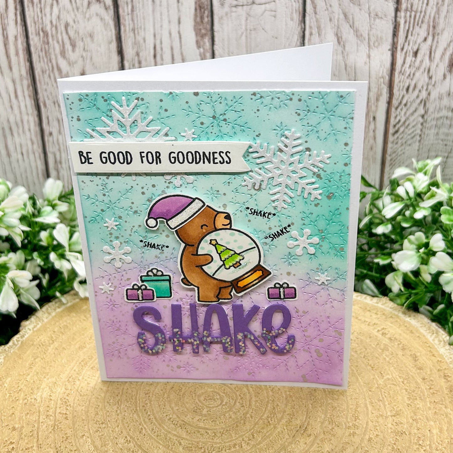 Festive Bear & Snow Globe Handmade Christmas Card-1
