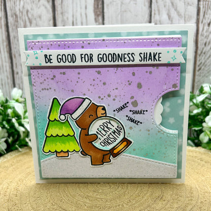Festive Bear & Snow Globe Handmade Reveal Wheel Christmas Card-1