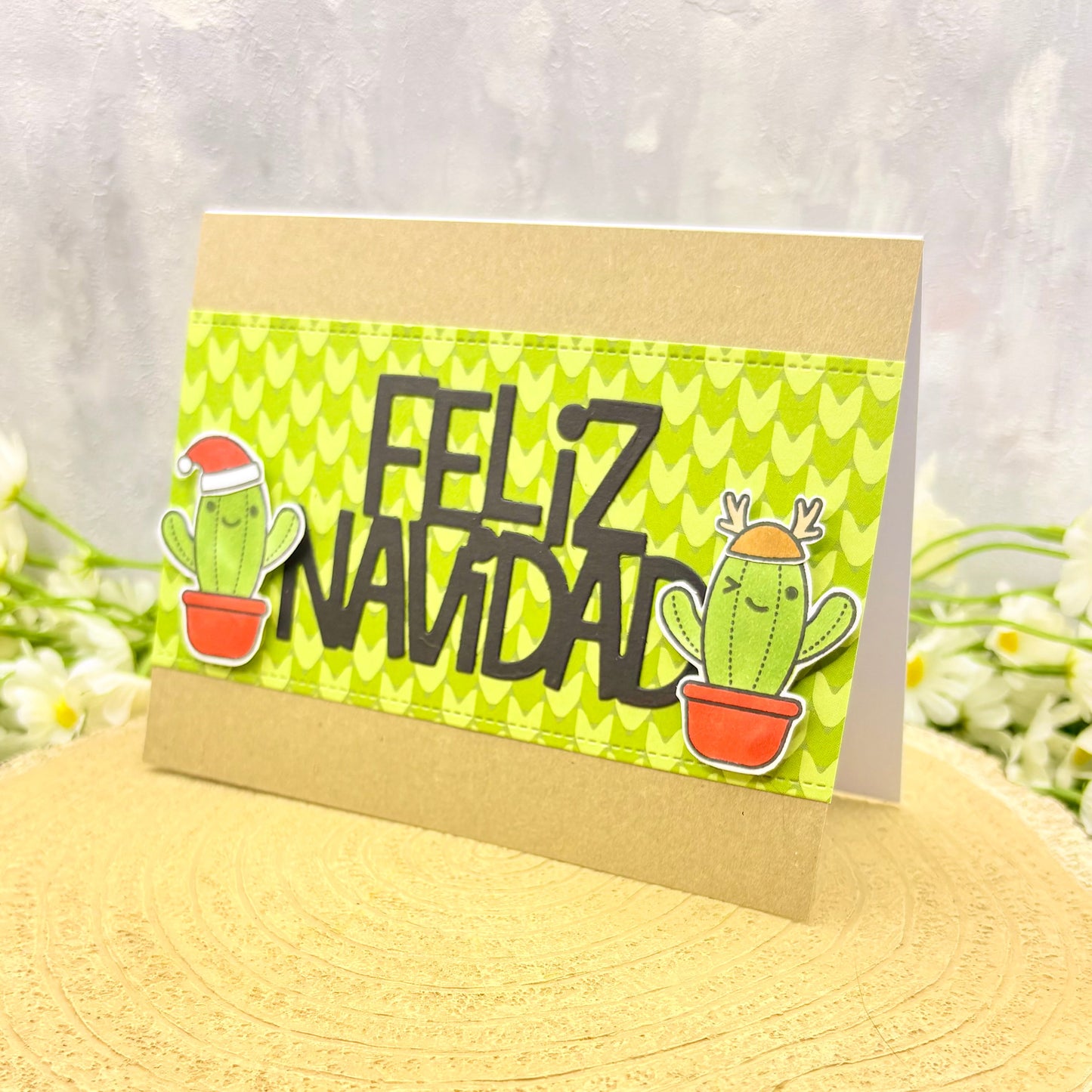 Festive Cacti Feliz Navidad Handmade Christmas Card-1