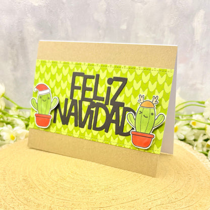 Festive Cacti Feliz Navidad Handmade Christmas Card-1