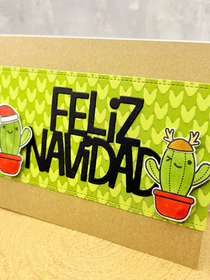 Festive Cacti Feliz Navidad Handmade Christmas Card-2