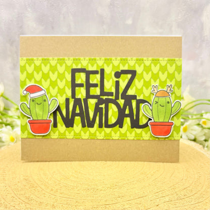 Festive Cacti Feliz Navidad Handmade Christmas Card Card
