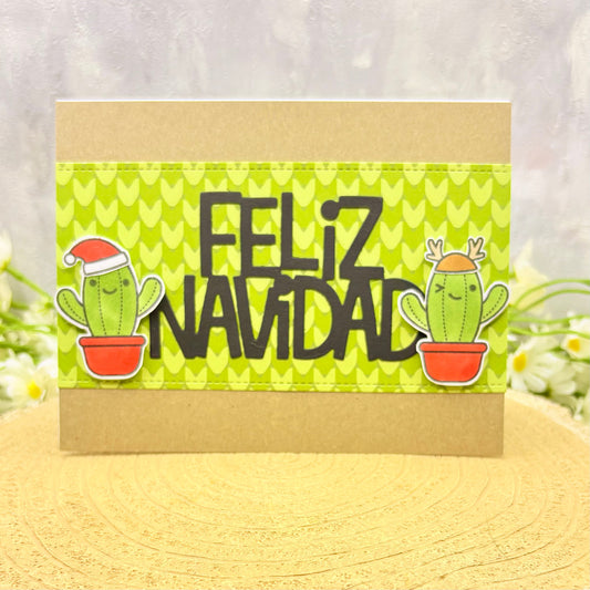 Festive Cacti Feliz Navidad Handmade Christmas Card Card