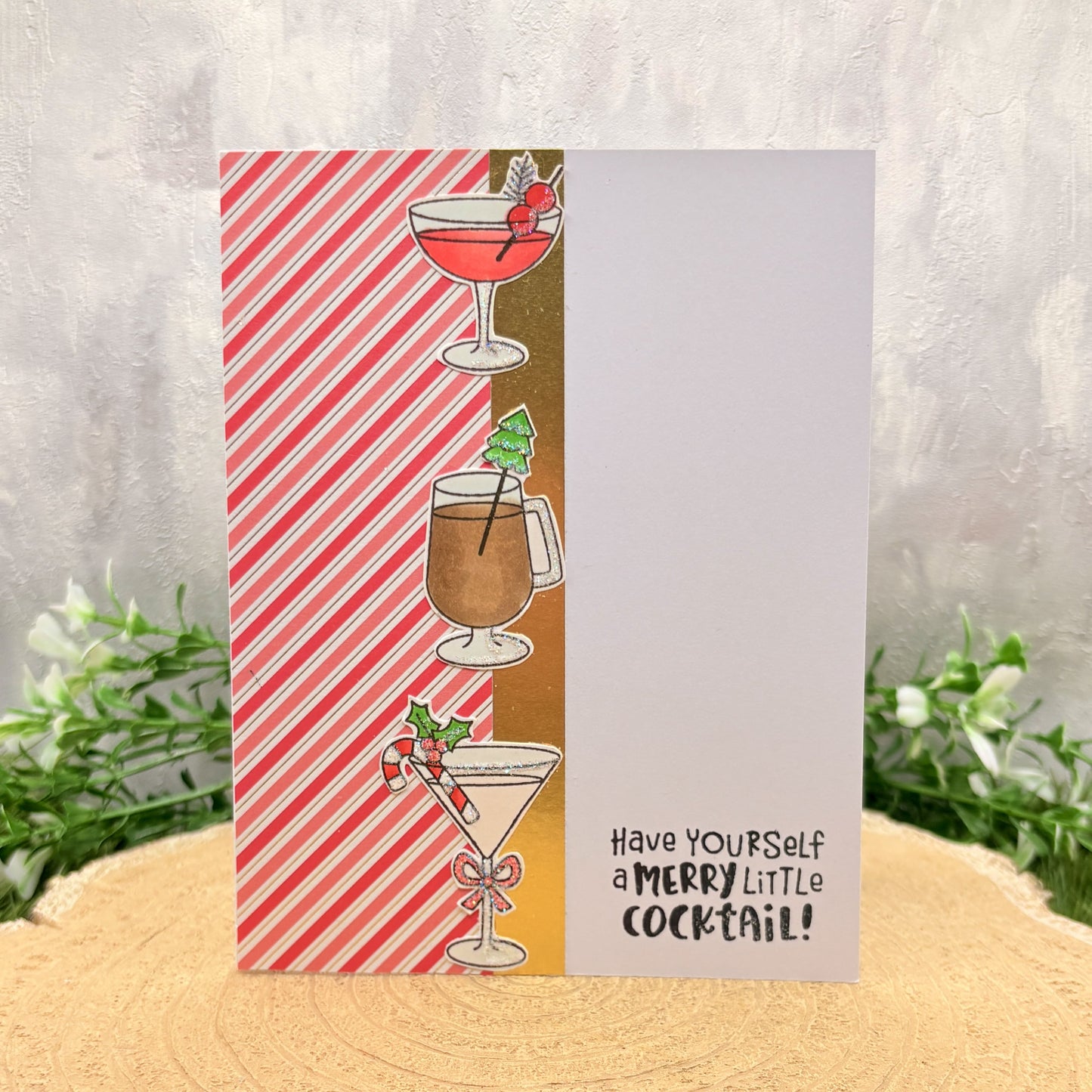 Festive Cocktails Handmade Christmas Card