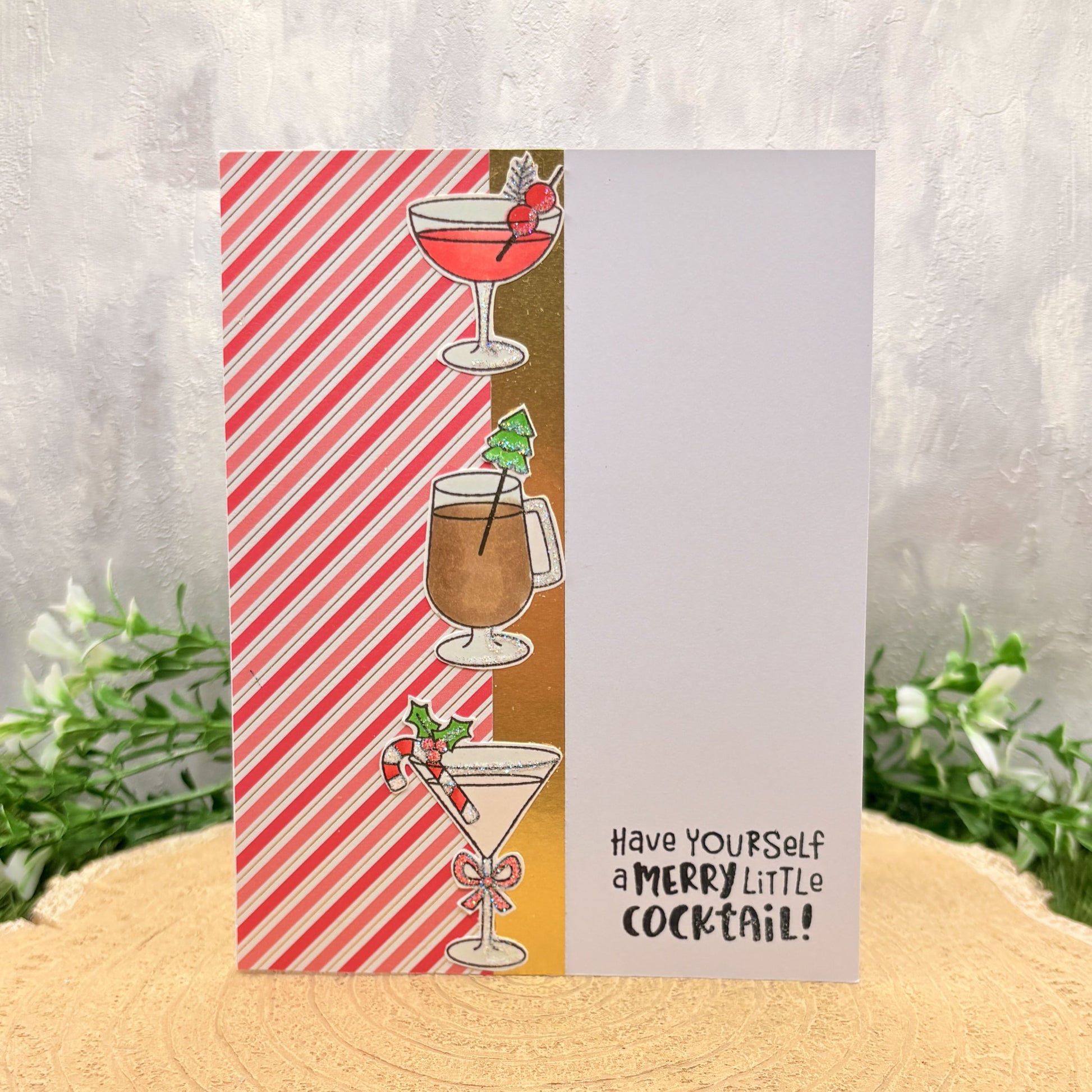 Festive Cocktails Handmade Christmas Card