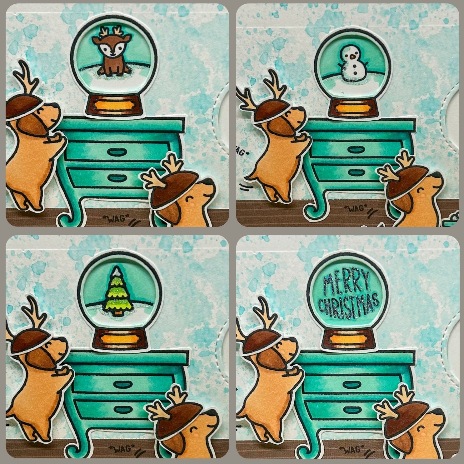 Festive Dogs & Snowglobe Handmade Reveal Wheel Christmas Card-1
