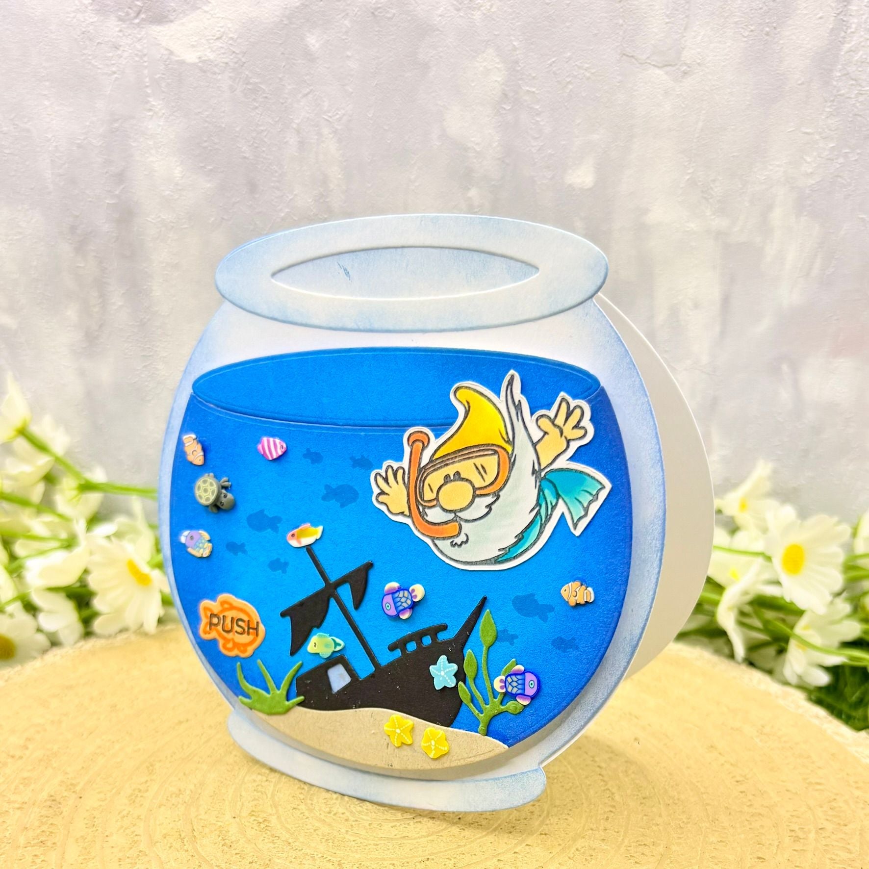 Fish Bowl Shaped Handmade Light Up Card