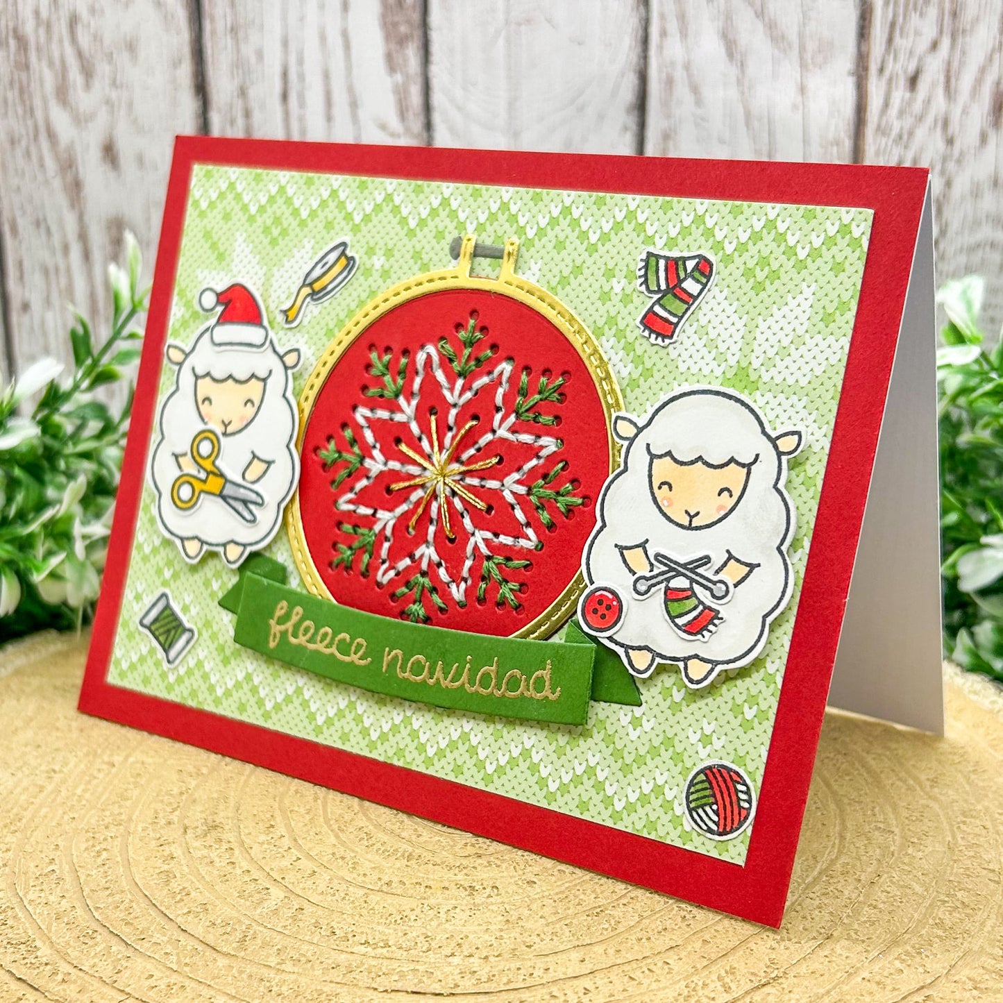 Fleece Navidad Cross Stitched Handmade Christmas Card-1