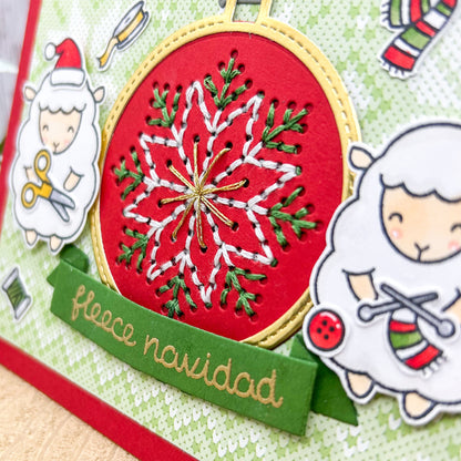 Fleece Navidad Cross Stitched Handmade Christmas Card-2