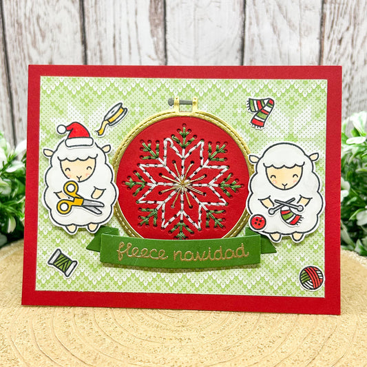 Fleece Navidad Cross Stitched Handmade Christmas Card