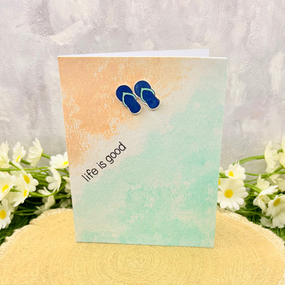 Flip Flops On Beach Life Is Good Handmade Card-1