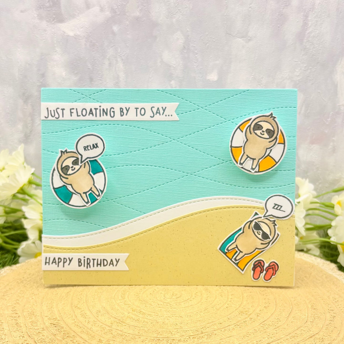 Floating Sloths Handmade Birthday Card