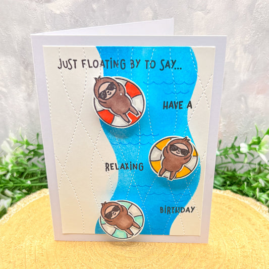 Floating Sloths Have A Relaxing Day Handmade Birthday Card-1