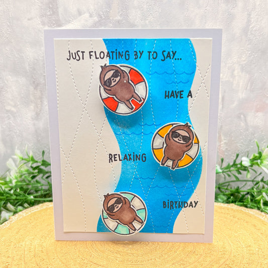 Floating Sloths Have A Relaxing Day Handmade Birthday Card