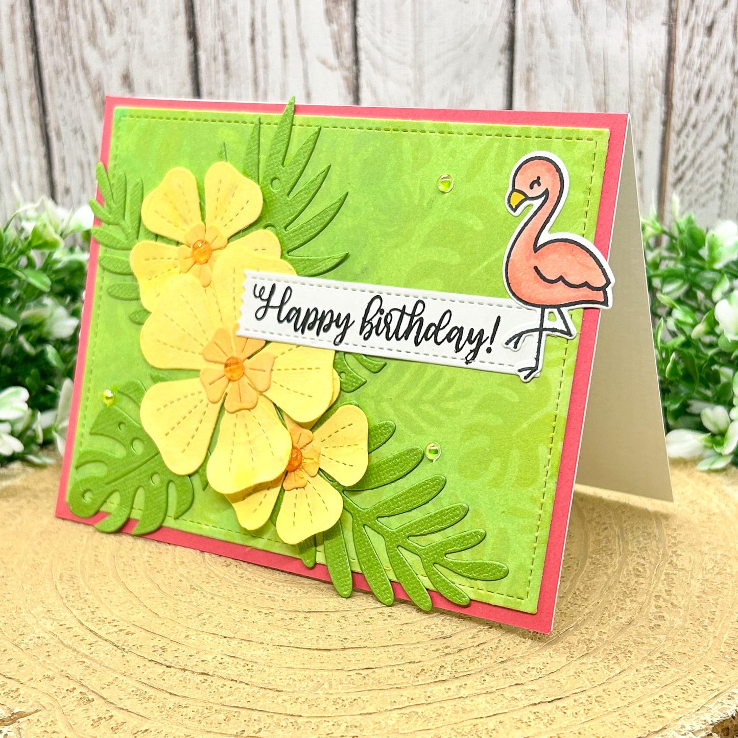Floral Flamingo Handmade Birthday Card-1