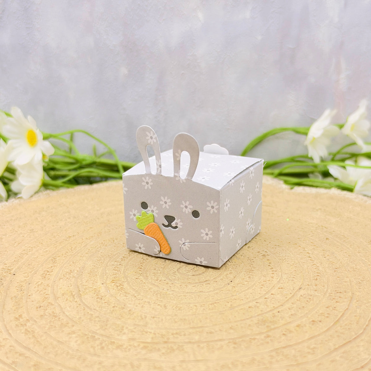 Floral Grey Bunny Miniature Gift Box