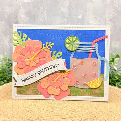Flowers & Cold Drink Handmade Birthday Card