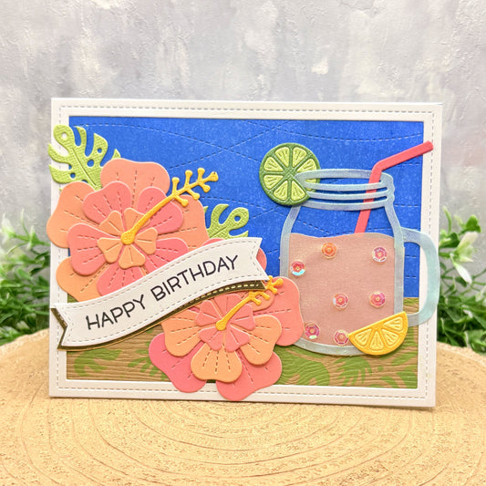 Flowers & Cold Drink Handmade Birthday Card