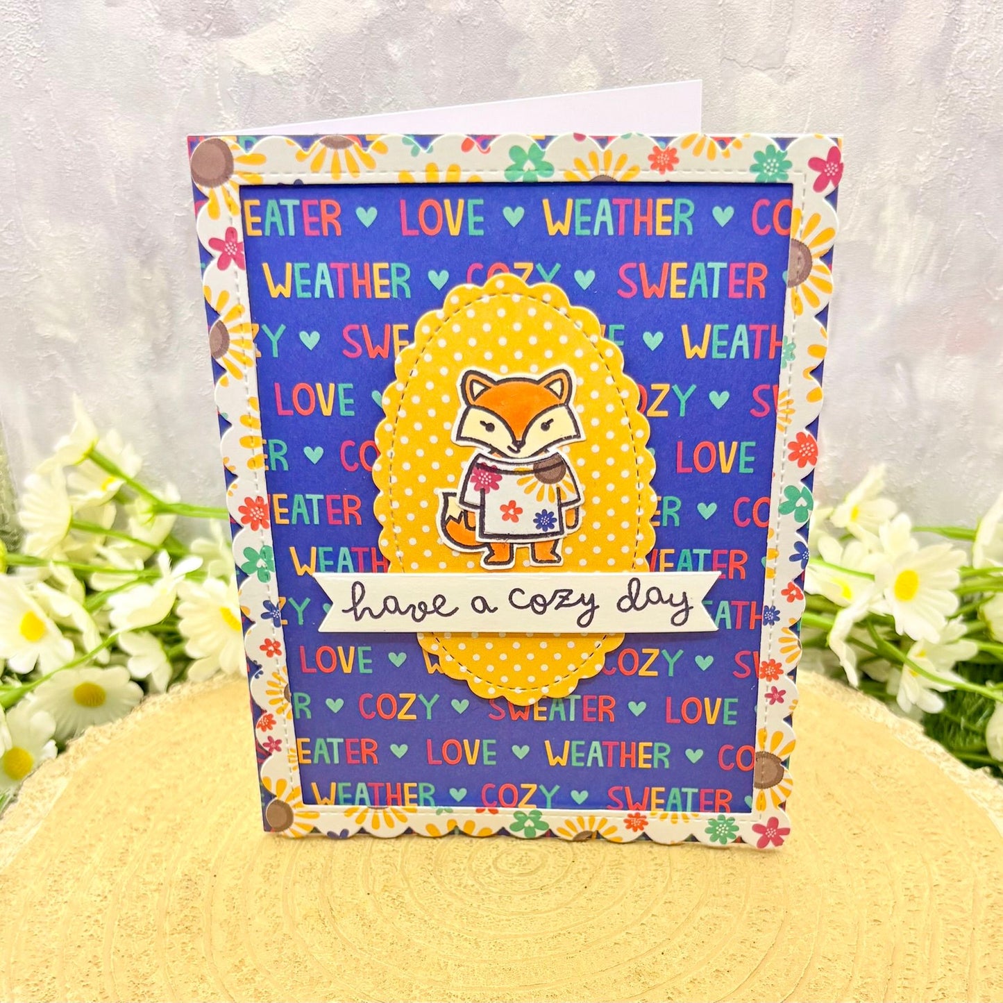 Fox in Sweater Cozy Day Handmade Card-1