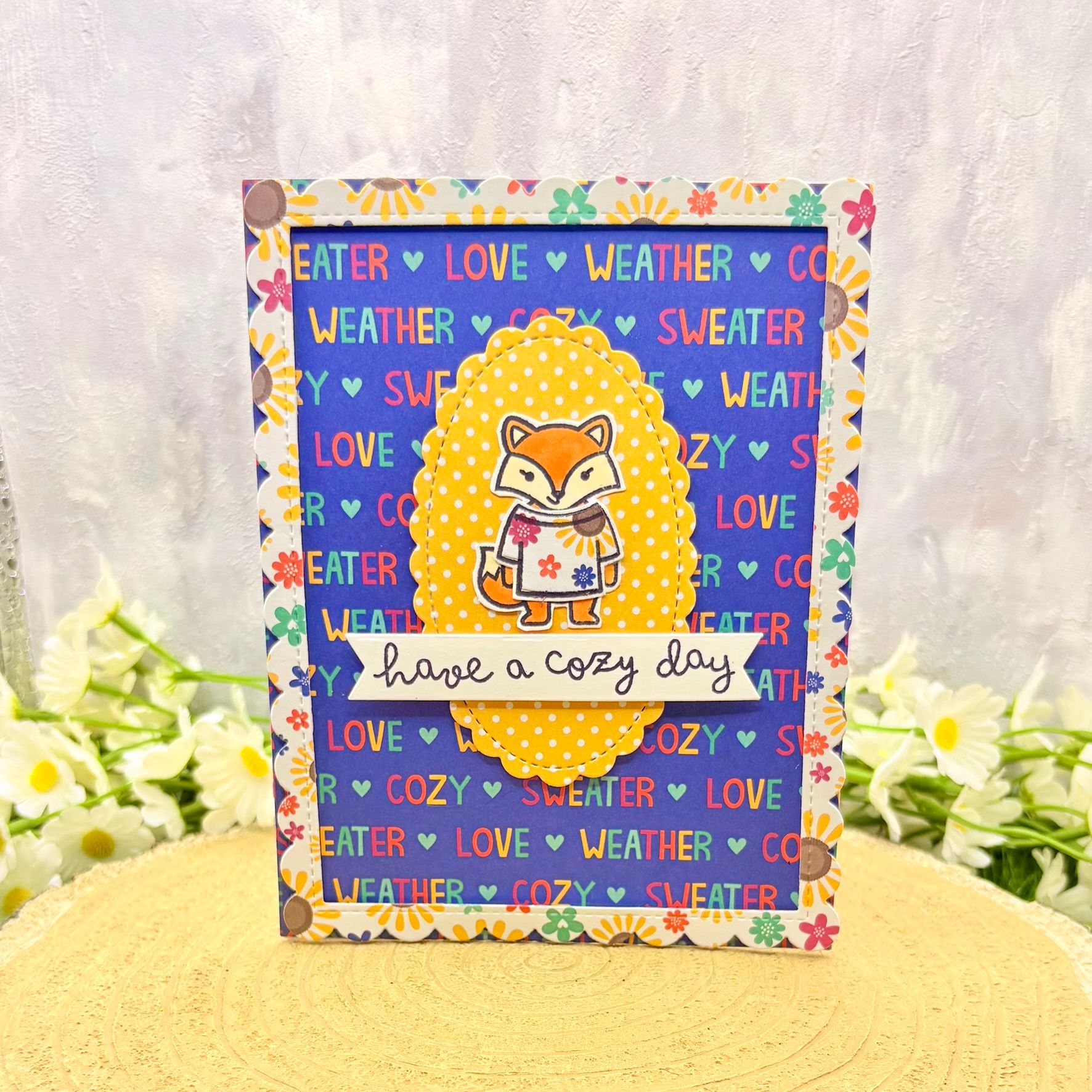 Fox in Sweater Cozy Day Handmade Card
